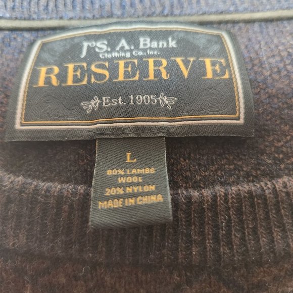 Jos A Bank Reserve Lambs Wool Crewneck Sweater Brown & Black Herringbone Large - Picture 3 of 11